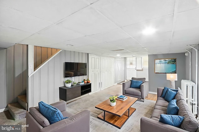 3714 Greenvale Rd, Baltimore, MD 21229 - living room featuring stairs and baseboards