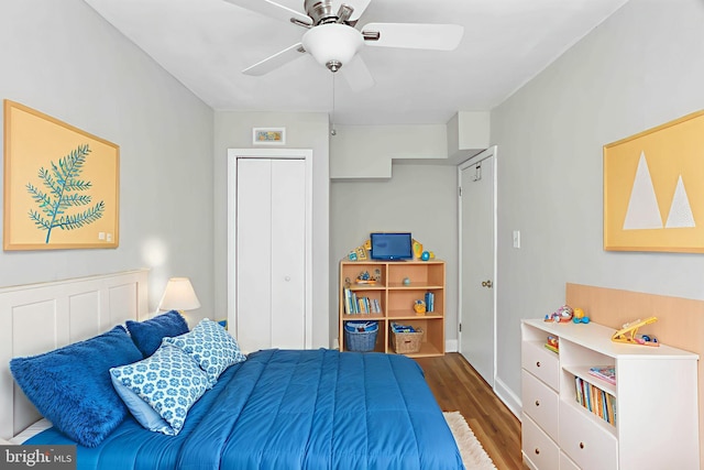 3714 Greenvale Rd, Baltimore, MD 21229 - bedroom featuring wood finished floors, a closet, and a ceiling fan