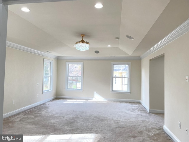 7212 Highland St, Springfield, VA 22150 - spare room featuring ornamental molding, carpet flooring, a raised ceiling, and recessed lighting