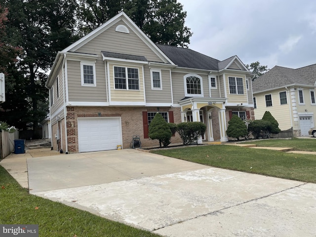 7212 Highland St, Springfield, VA 22150 - view of front of house with brick siding, concrete driveway, an attached garage, and a front yard