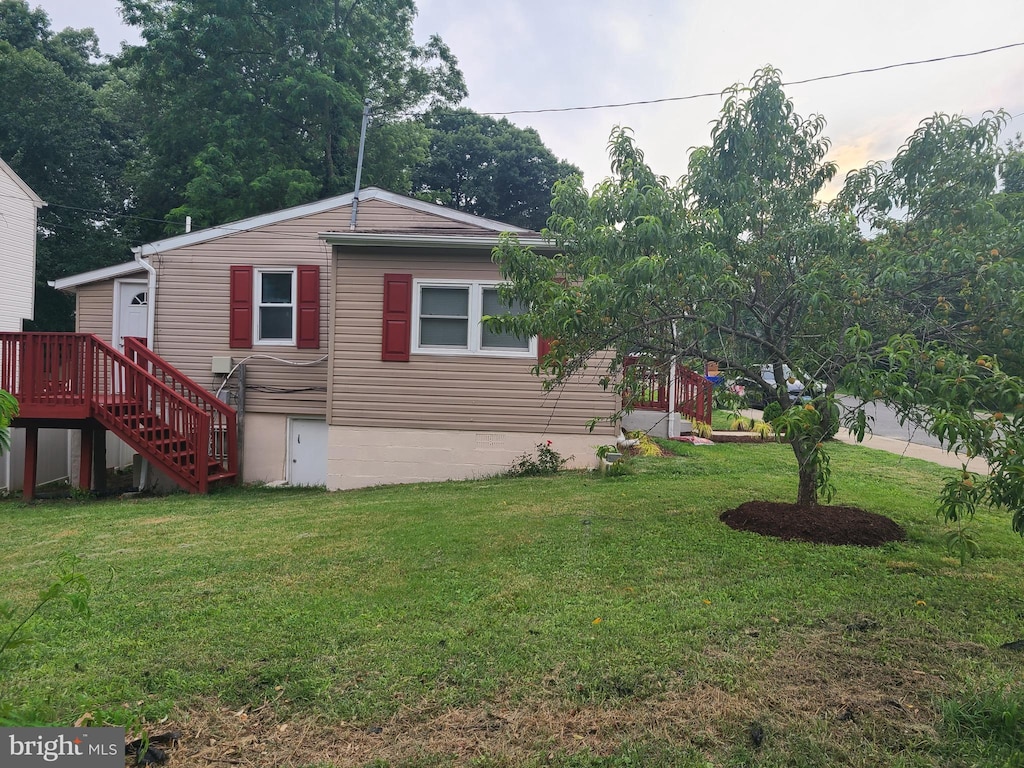 13137 12th St, Bowie, MD 20715 - view of property exterior featuring a yard, stairway, and crawl space