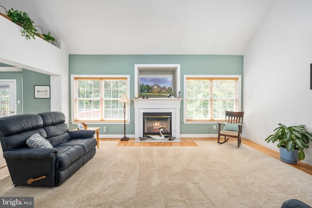 4 Monument Dr, Stafford, VA 22554 - living room featuring vaulted ceiling, wood finished floors, and a fireplace with flush hearth