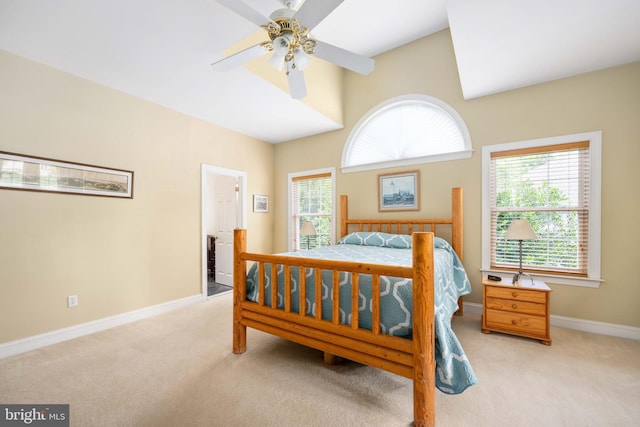 4 Monument Dr, Stafford, VA 22554 - bedroom with carpet floors, multiple windows, high vaulted ceiling, and a ceiling fan