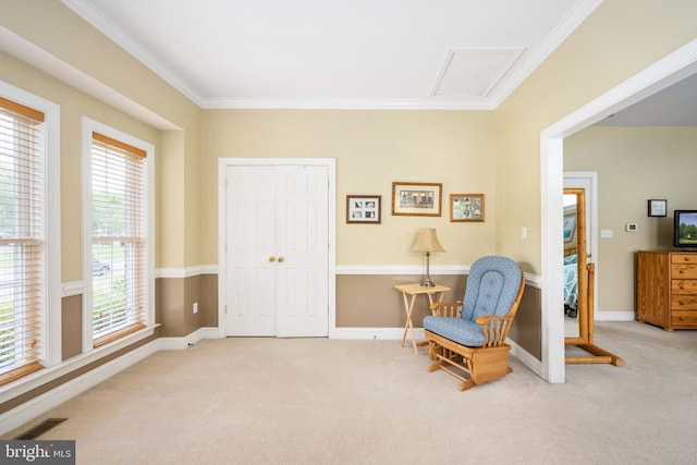 4 Monument Dr, Stafford, VA 22554 - sitting room with carpet floors, ornamental molding, and attic access