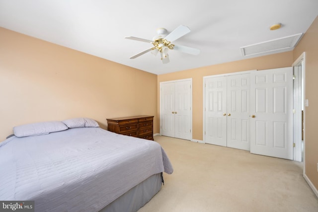 4 Monument Dr, Stafford, VA 22554 - bedroom featuring attic access, multiple closets, carpet flooring, and a ceiling fan