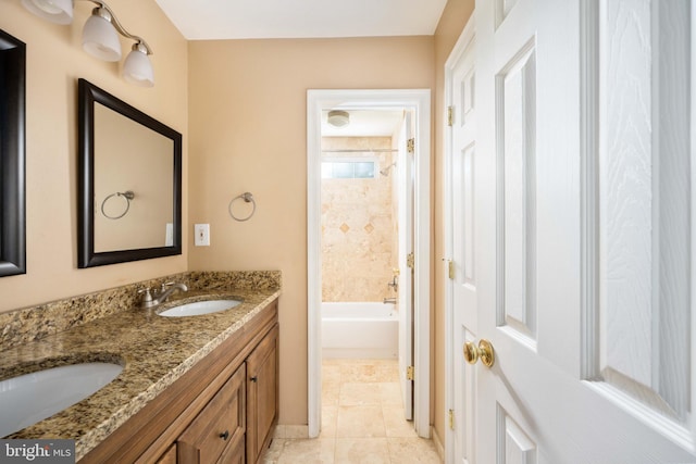 4 Monument Dr, Stafford, VA 22554 - bathroom featuring double vanity, tile patterned floors, and bathtub / shower combination