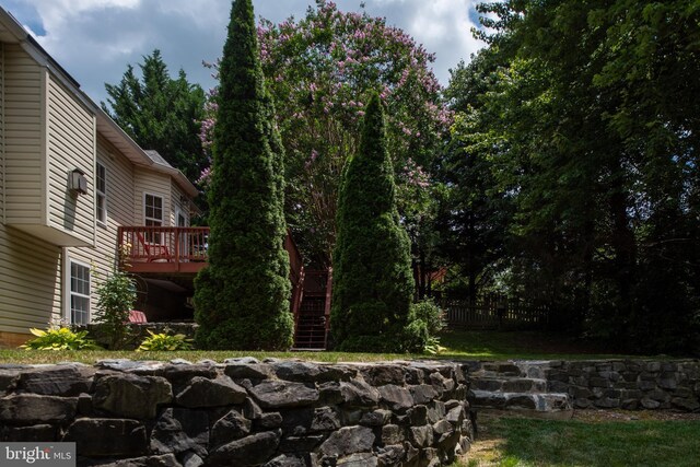 4 Monument Dr, Stafford, VA 22554 - view of yard featuring a deck and stairway