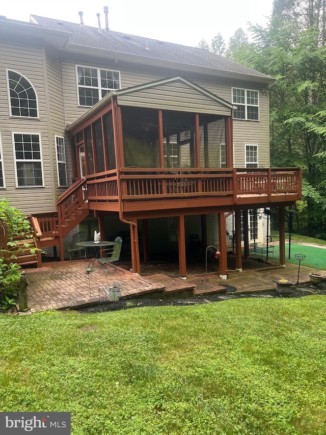 6194 Treywood Ln, Manassas, VA 20112 - back of house featuring a sunroom, a patio, a yard, a deck, and stairway