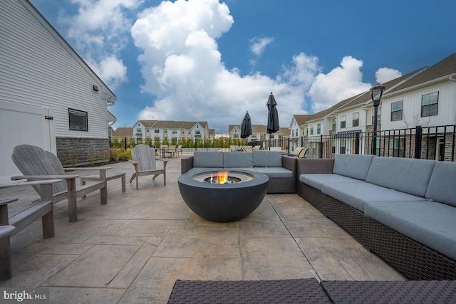 726 Switchman Rd, Media, PA 19063 - view of patio with an outdoor living space with a fire pit and a residential view
