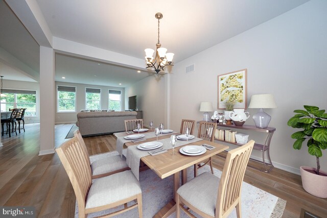 726 Switchman Rd, Media, PA 19063 - dining space featuring a chandelier, wood finished floors, and recessed lighting