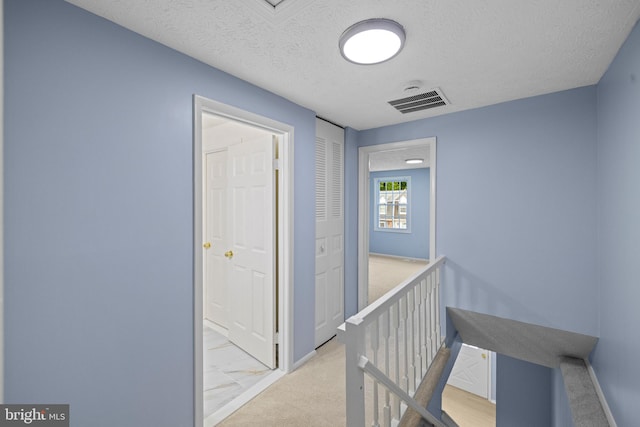 8318 Brookvale Ct, Springfield, VA 22153 - corridor featuring an upstairs landing, light colored carpet, and a textured ceiling