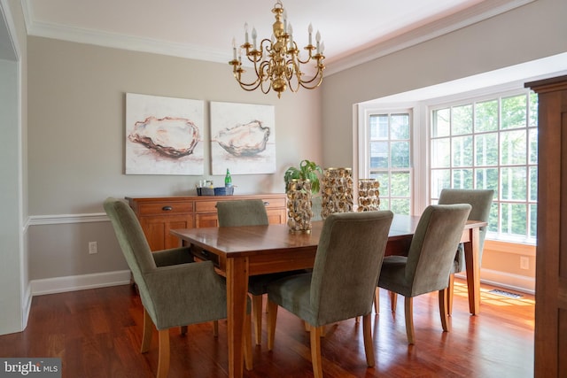 3259 Chrisland Dr, Annapolis, MD 21403 - dining space with a chandelier, crown molding, and dark wood finished floors