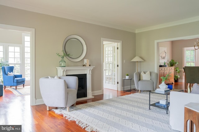 3259 Chrisland Dr, Annapolis, MD 21403 - living room featuring crown molding, wood finished floors, and a fireplace