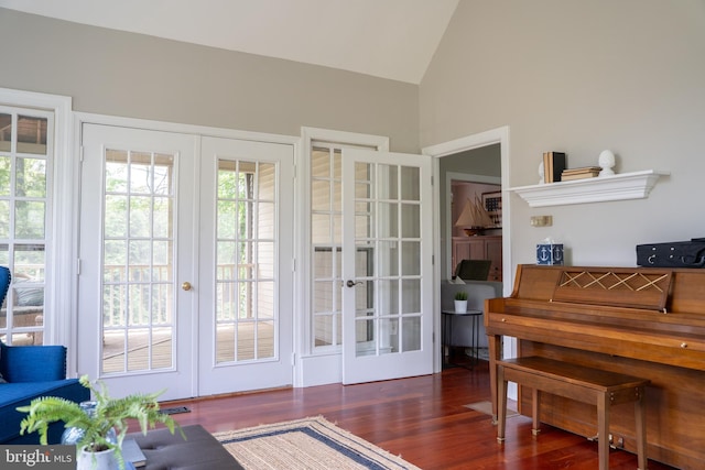 3259 Chrisland Dr, Annapolis, MD 21403 - doorway to outside featuring french doors, wood finished floors, and high vaulted ceiling