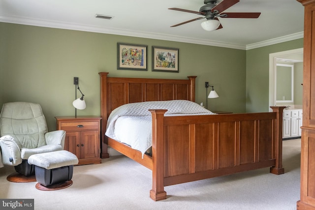 3259 Chrisland Dr, Annapolis, MD 21403 - bedroom with light colored carpet, crown molding, and ceiling fan