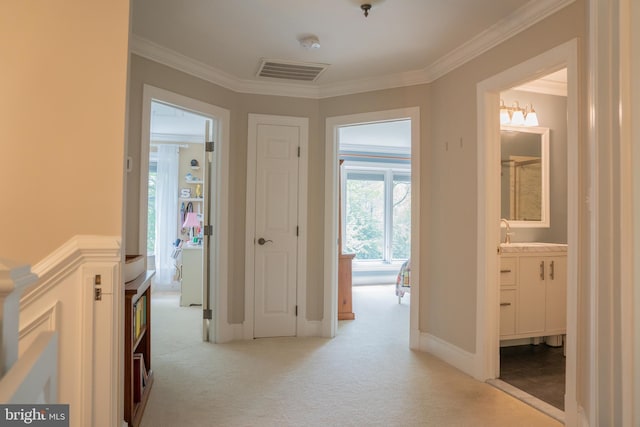 3259 Chrisland Dr, Annapolis, MD 21403 - hallway with ornamental molding and light colored carpet
