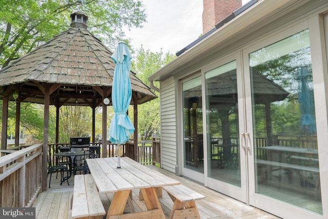 3259 Chrisland Dr, Annapolis, MD 21403 - wooden deck with outdoor dining area, french doors, and a gazebo