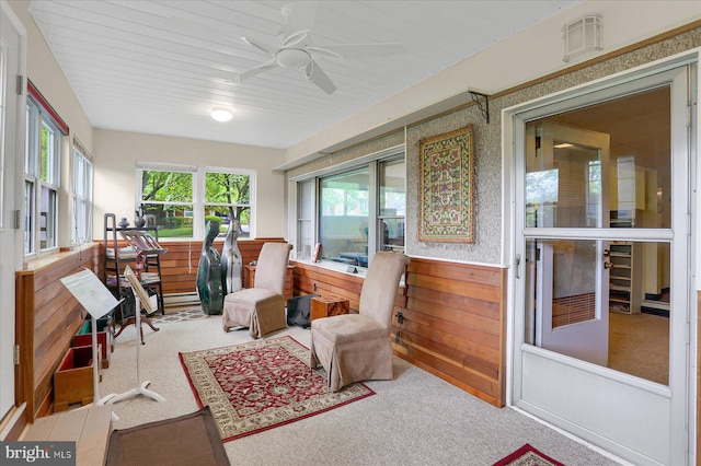 1134 William St, State College, PA 16801 - sunroom / solarium featuring a wainscoted wall, carpet flooring, and wooden walls