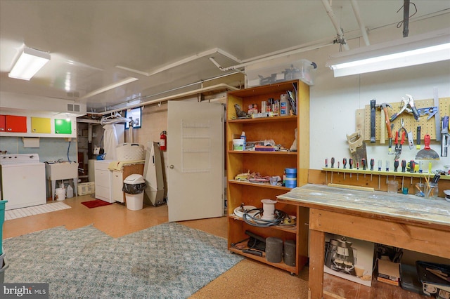 1134 William St, State College, PA 16801 - below grade area with a workshop area and refrigerator