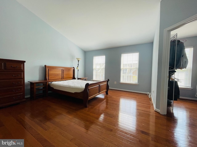 461 Clayhall St, Gaithersburg, MD 20878 - bedroom featuring multiple windows, vaulted ceiling, and wood-type flooring