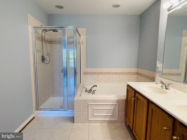 461 Clayhall St, Gaithersburg, MD 20878 - full bath featuring a garden tub, a shower stall, double vanity, and tile patterned floors
