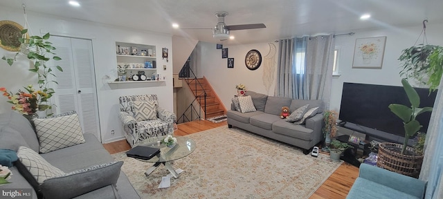 867 Wedgewood Dr, Lansdale, PA 19446 - living area with a ceiling fan, wood finished floors, recessed lighting, and stairway