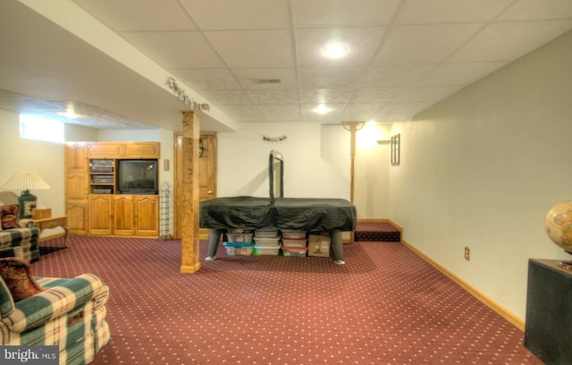 24 Brearly Dr, Sicklerville, NJ 08081 - finished below grade area featuring carpet floors and a paneled ceiling