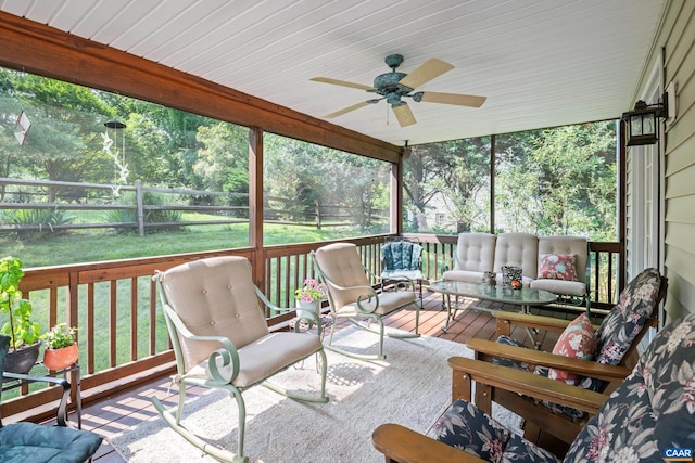 1500 Honeysuckle Ln, Charlottesville, VA 22902 - sunroom featuring ceiling fan and an outdoor hangout area