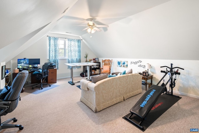 1500 Honeysuckle Ln, Charlottesville, VA 22902 - carpeted home office featuring a ceiling fan and vaulted ceiling