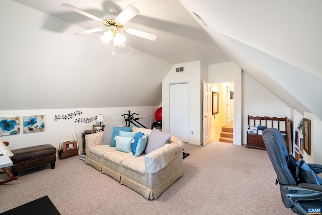 1500 Honeysuckle Ln, Charlottesville, VA 22902 - bedroom featuring carpet flooring, vaulted ceiling, a ceiling fan, and connected bathroom