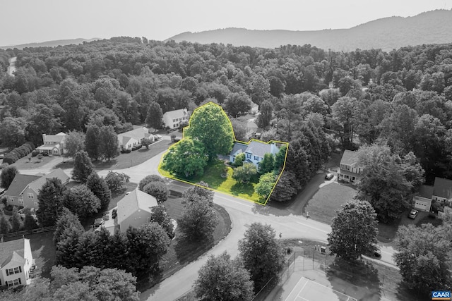 1500 Honeysuckle Ln, Charlottesville, VA 22902 - aerial view of property and surrounding area with a heavily wooded area and property parcel outlined