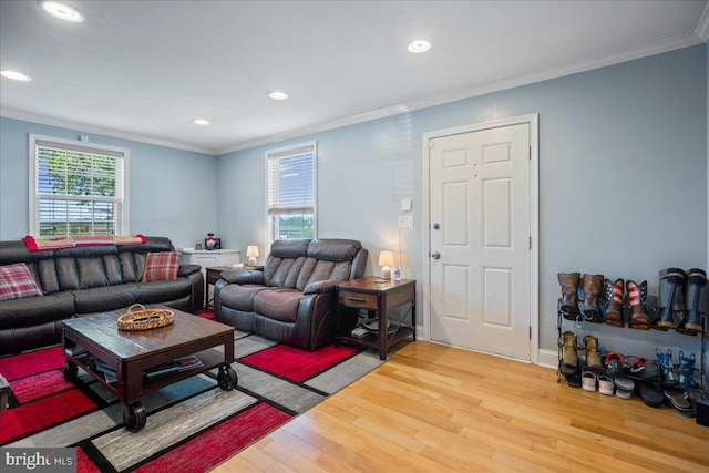 8255 Longpoint Rd, Baltimore, MD 21222 - living area featuring wood finished floors, healthy amount of natural light, recessed lighting, and ornamental molding