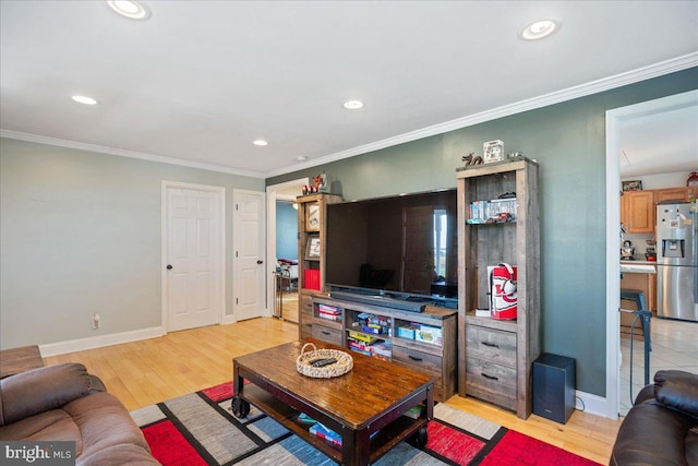 8255 Longpoint Rd, Baltimore, MD 21222 - living area featuring recessed lighting, light wood finished floors, and ornamental molding
