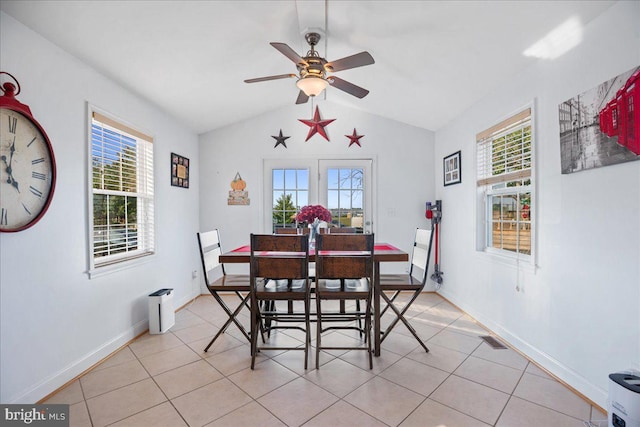 8255 Longpoint Rd, Baltimore, MD 21222 - dining area featuring lofted ceiling, plenty of natural light, light tile patterned floors, and ceiling fan