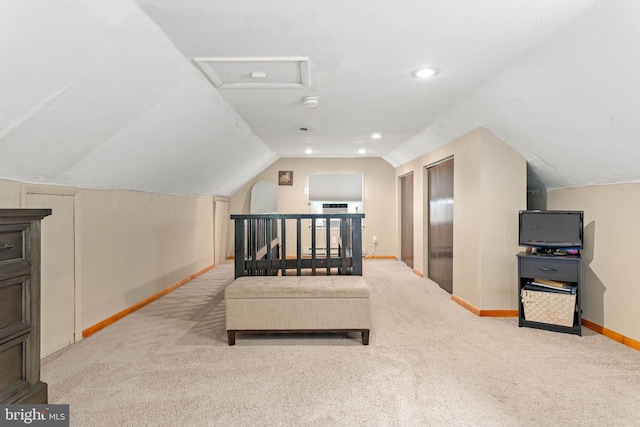 101 Ash Rd, Wallingford, PA 19086 - unfurnished bedroom featuring carpet flooring, lofted ceiling, and attic access