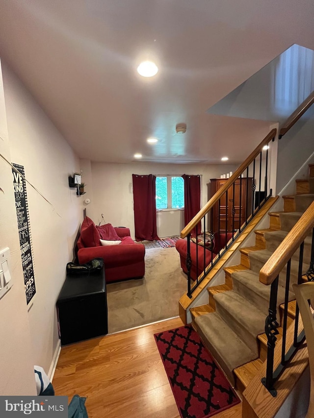 129 Laureba Ave, Stratford, NJ 08084 - living room featuring wood finished floors, recessed lighting, and stairs
