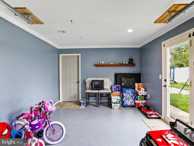 15 Nightingale St, Keyser, WV 26726 - playroom with recessed lighting, crown molding, and speckled floor