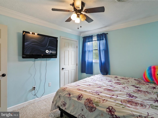 15 Nightingale St, Keyser, WV 26726 - bedroom with carpet floors, crown molding, a ceiling fan, and a textured ceiling