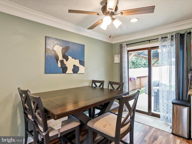 15 Nightingale St, Keyser, WV 26726 - dining area featuring a ceiling fan, ornamental molding, wood finished floors, and a textured ceiling