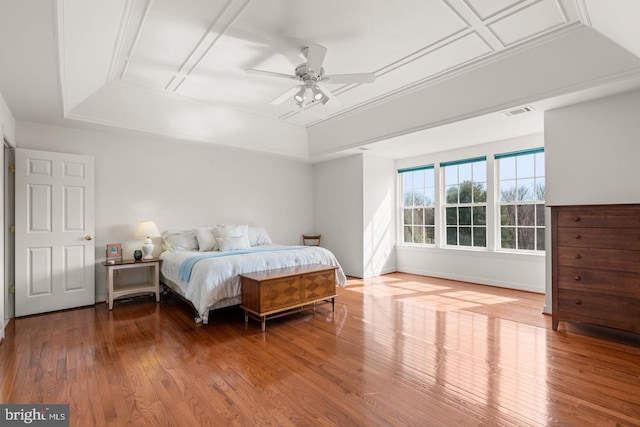 7904 Windsor Knoll Ln, Laytonsville, MD 20882 - bedroom with a tray ceiling, wood finished floors, and a ceiling fan