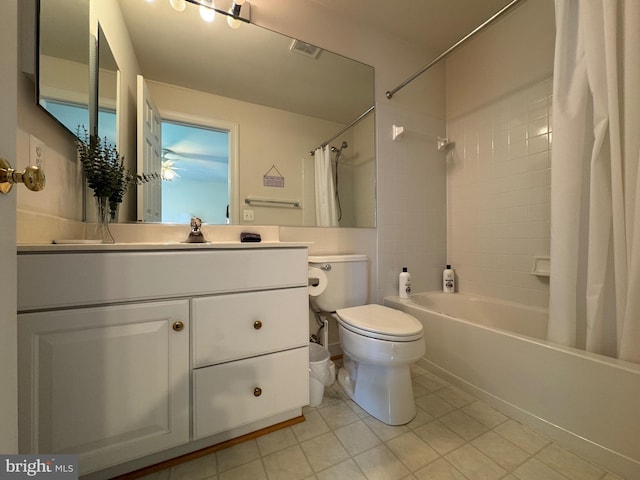 7904 Windsor Knoll Ln, Laytonsville, MD 20882 - bathroom featuring shower / bathtub combination with curtain, tile patterned floors, and vanity