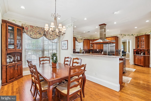9858 Palace Green Way, Vienna, VA 22181 - dining room with light wood-style floors, ornamental molding, recessed lighting, and a chandelier