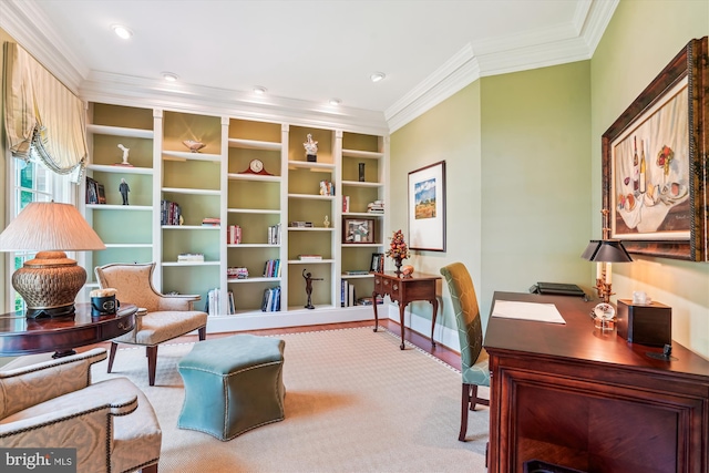 9858 Palace Green Way, Vienna, VA 22181 - home office with ornamental molding, carpet floors, and recessed lighting
