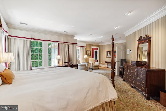 9858 Palace Green Way, Vienna, VA 22181 - bedroom featuring ornamental molding, wallpapered walls, and carpet floors