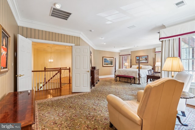 9858 Palace Green Way, Vienna, VA 22181 - bedroom with wallpapered walls and ornamental molding