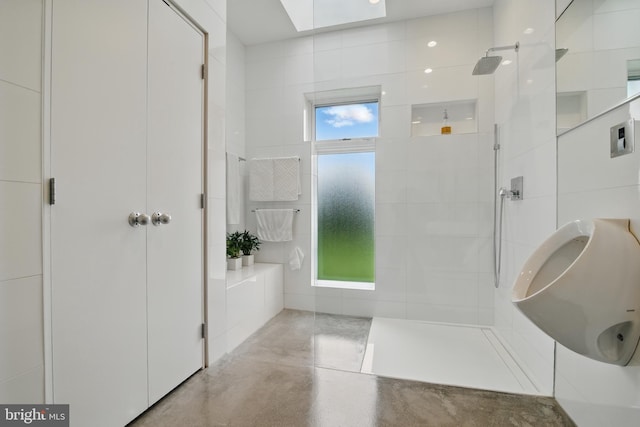 317 Clearview Ave, Nazareth, PA 18064 - bathroom with walk in shower, finished concrete floors, and a skylight
