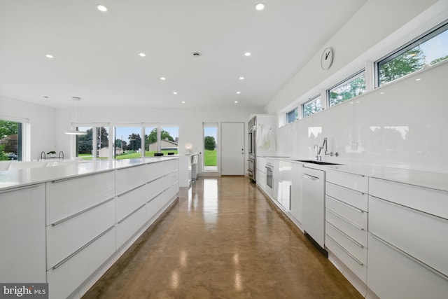317 Clearview Ave, Nazareth, PA 18064 - kitchen featuring modern cabinets, dishwasher, white cabinetry, recessed lighting, and finished concrete floors