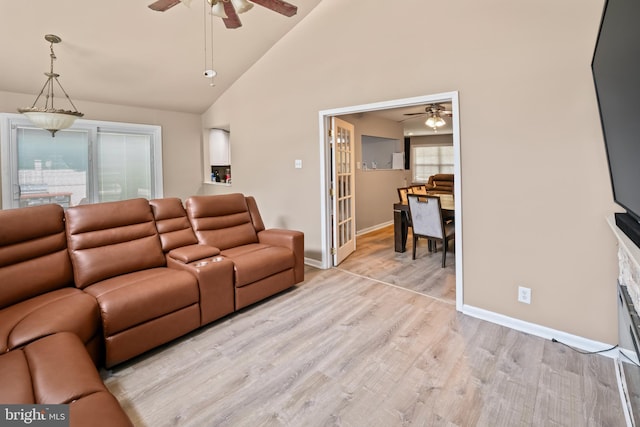94 E Oak Ave, Lawnside, NJ 08045 - living area with a ceiling fan, light wood-style flooring, and high vaulted ceiling