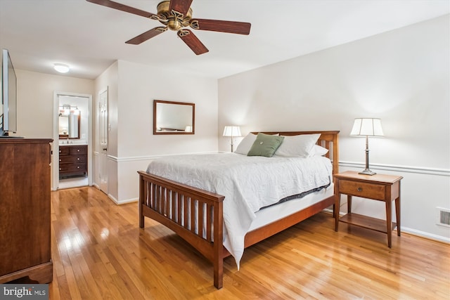 3010 Phyllmar Pl, Oakton, VA 22124 - bedroom featuring light wood-style floors, ensuite bathroom, and ceiling fan
