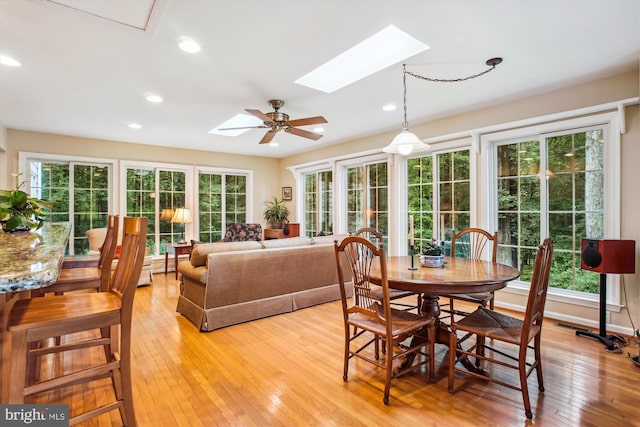 3010 Phyllmar Pl, Oakton, VA 22124 - dining room featuring a skylight, light wood-style flooring, healthy amount of natural light, recessed lighting, and ceiling fan
